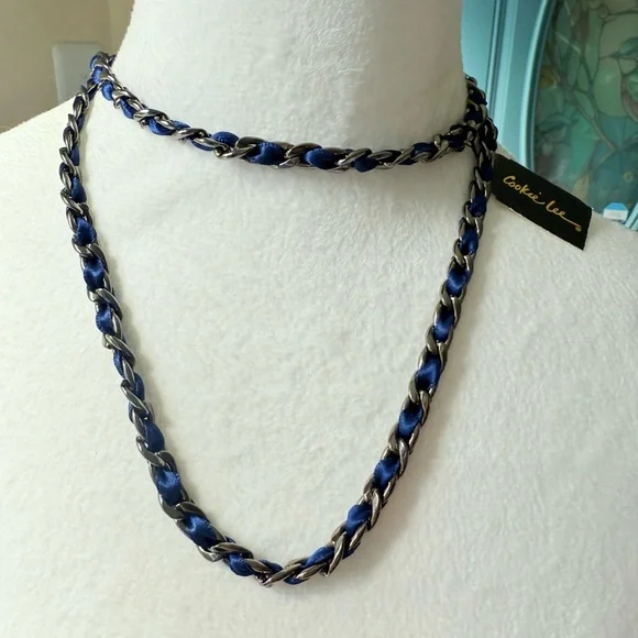 ⚕️18” Healing Hematite Blue Ribbon Woven Chain Necklace by Cookie Lee - Picture 5 of 10